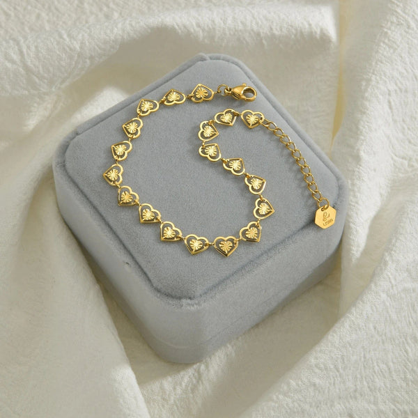 Planet Gates B541 High Quality Stainless Steel 14K Gold Plated Hollow Heart Bracelet For Woman Charm Wedding Engagement Party Fashion Jewelry