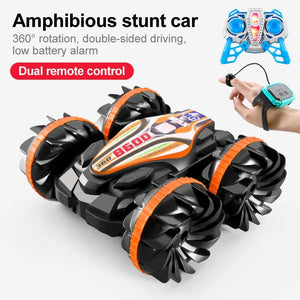 Planet Gates B600 O With Watch New LED Amphibious RC car Dual remote control waterproof stunt car double side flip drift drive 360 ° rotation rc cars Kids toy