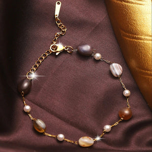 Planet Gates B684 / 26cm 1 Multi-layer pearl natural stone Stainless steel bracelet Hip Hop Cuban Bracelet for couples Holiday party gift (stone size is