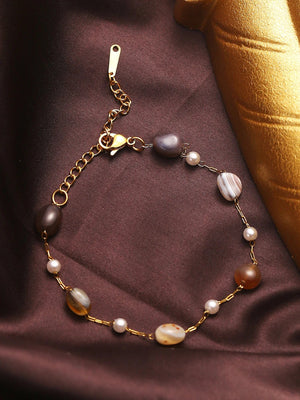 Planet Gates B684 / 26cm 1 Multi-layer pearl natural stone Stainless steel bracelet Hip Hop Cuban Bracelet for couples Holiday party gift (stone size is