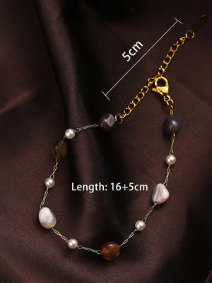 Planet Gates B684 / 26cm 1 Multi-layer pearl natural stone Stainless steel bracelet Hip Hop Cuban Bracelet for couples Holiday party gift (stone size is