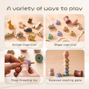 Planet Gates Baby Animal Threading Toys Wooden Stacking Toys Blocks Board Games Wooden Toys Baby Animal Stringing Threading Beads Toys Gift