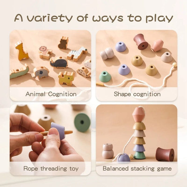 Planet Gates Baby Animal Threading Toys Wooden Stacking Toys Blocks Board Games Wooden Toys Baby Animal Stringing Threading Beads Toys Gift