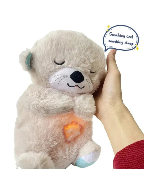 Planet Gates Baby Breathing Bear Baby Soothing Otter Plush Doll Toy Baby Kids Soothing Music Sleeping Companion Sound and Light Doll Toy Gift