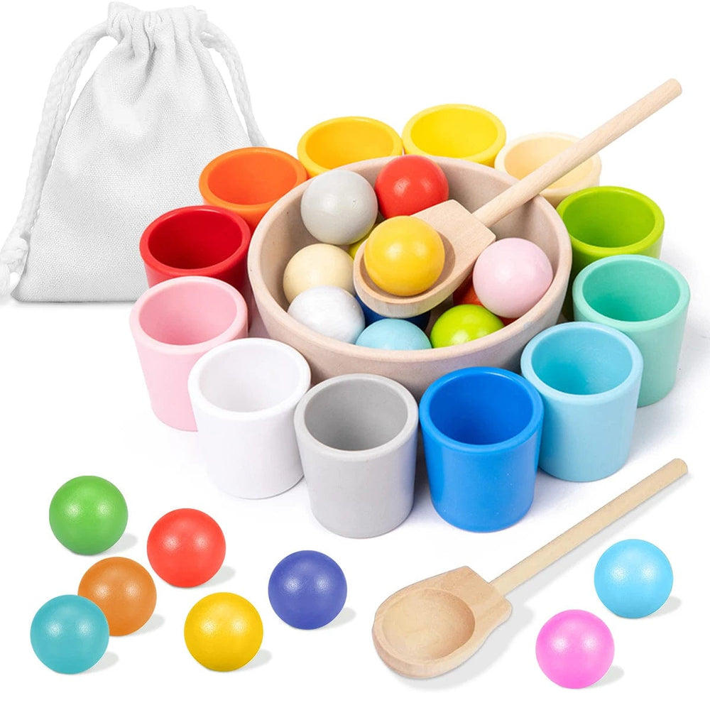 Planet Gates Baby Montessori Wooden Toy Rainbow Ball and Cups Color Sorting Games Fine Motor Early Education Learning Toys Gifts for Children