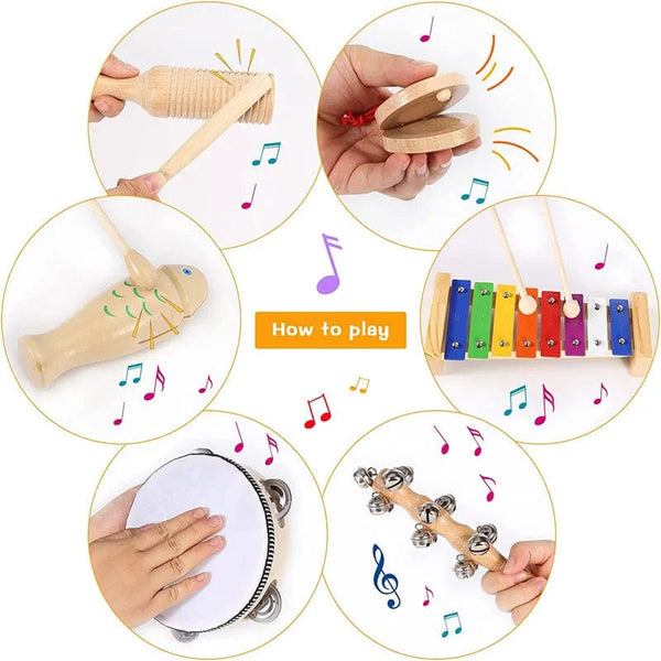 Planet Gates Baby Music Toys Castanets Sand Hammer Tambourine Triangle Double Ringer Montessori Percussion Instrument Toys Newborn Gifts