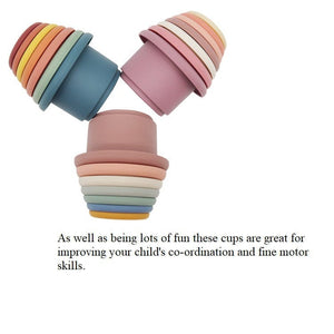 Planet Gates Baby Silicone Hourglass Stacking Cup Montessori Educational Toy Intelligence Gift Toys Stacking Ring Tower Toy Infant Bath Play