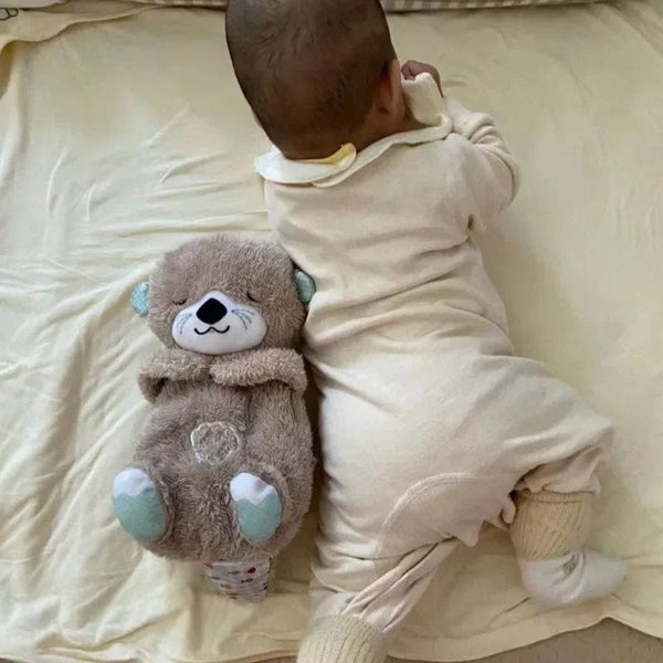 Planet Gates Baby Soothing Animals Plush Toys Breathing Bear Kids Sleeping Appease Companion Sound and Light Stuffed Otter Doll Birthday Gift