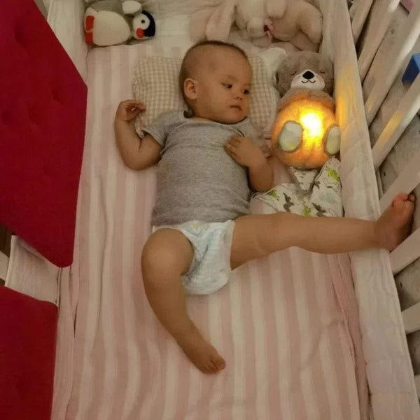 Planet Gates Baby Soothing Animals Plush Toys Breathing Bear Kids Sleeping Appease Companion Sound and Light Stuffed Otter Doll Birthday Gift