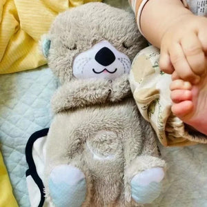 Planet Gates Baby Soothing Animals Plush Toys Breathing Bear Kids Sleeping Appease Companion Sound and Light Stuffed Otter Doll Birthday Gift