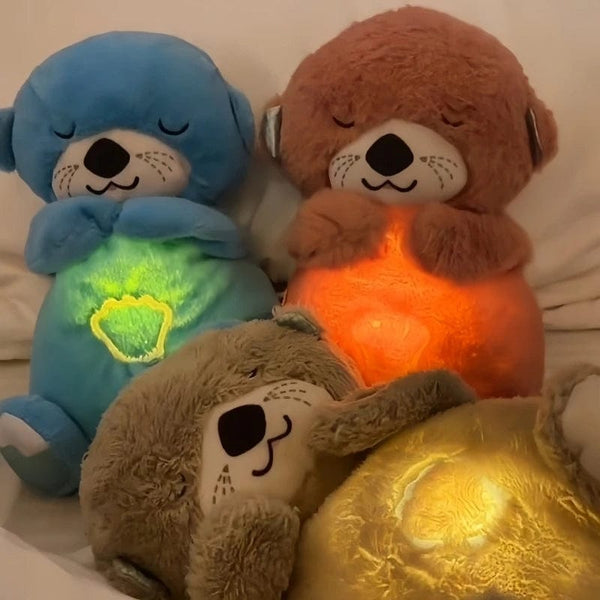 Planet Gates Baby Soothing Animals Plush Toys Breathing Bear Kids Sleeping Appease Companion Sound and Light Stuffed Otter Doll Birthday Gift