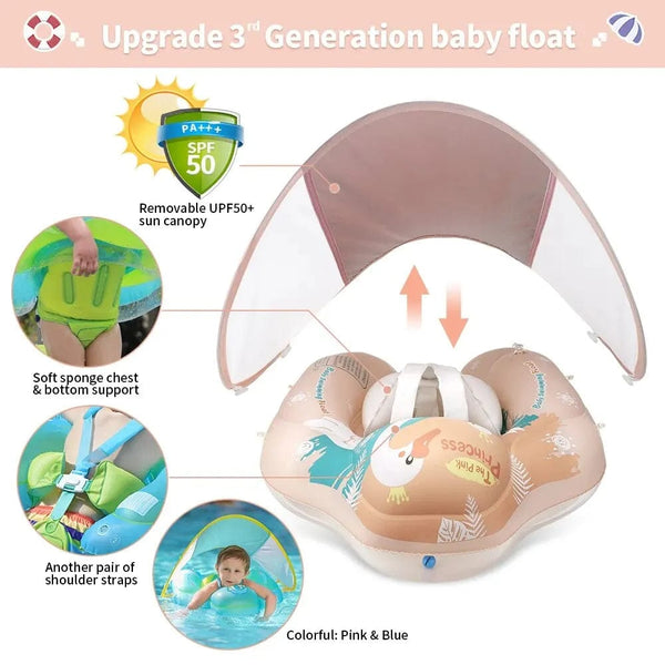Planet Gates Baby Swimming Float With Canopy Inflatable Infant Ring Kids Pool Accessories Circle Bathing Summer Toys