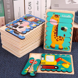 Planet Gates Baby Wooden Montessori Puzzle Child Game Wooden Puzzle 3D Cartoon Animal Puzzle Babies Toys Puzzles For Kids 1 2 3 Year Old