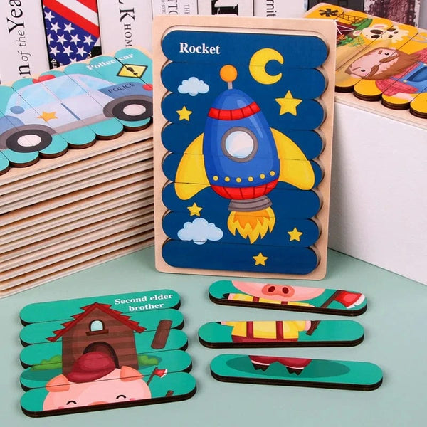 Planet Gates Baby Wooden Montessori Puzzle Child Game Wooden Puzzle 3D Cartoon Animal Puzzle Babies Toys Puzzles For Kids 1 2 3 Year Old