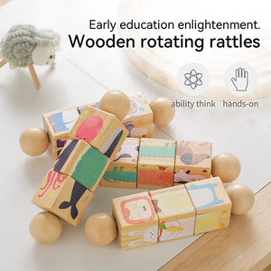 Planet Gates Baby Wooden Rotating Jigsaw Puzzle Hand bell Toy Baby Mobile Musical Rattle Toy Montessori Puzzle Game For Babies Newbaby Gift
