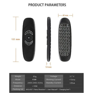 Planet Gates Backlit / CHINA C120 RGB Backlight Fly Air Mouse Gyro Sensor Wireless 2.4G RF Keyboard Remote Control For Android Smart TV Box