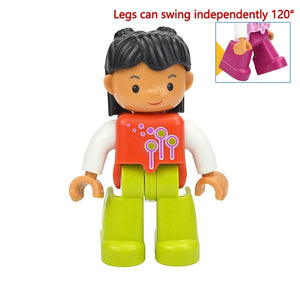 Planet Gates Ball Head Girls Figures Dolls Big Size Building Blocks Family Action Workers Doctor Police Farmer Compatible Large Bricks Duploes Kid Toys