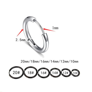 Planet Gates Ball Silver Black / 12mm 1 Pair Stainless Steel Hoop Earrings for Men Women Small Circle Metal Ball Anti-allergic Ear Buckle Rock Hip Hop Jewelry