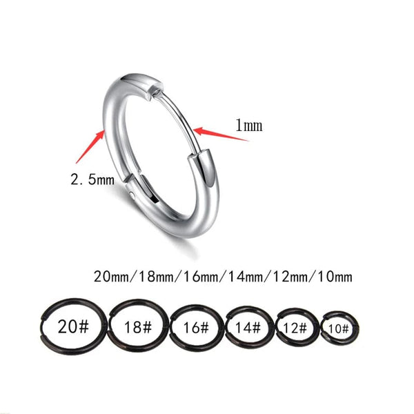Planet Gates Ball Silver Black / 12mm 1 Pair Stainless Steel Hoop Earrings for Men Women Small Circle Metal Ball Anti-allergic Ear Buckle Rock Hip Hop Jewelry