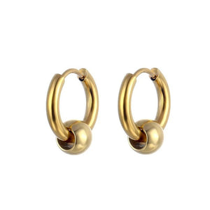 Planet Gates Ball Silver Black / 12mm 1 Pair Stainless Steel Hoop Earrings for Men Women Small Circle Metal Ball Anti-allergic Ear Buckle Rock Hip Hop Jewelry