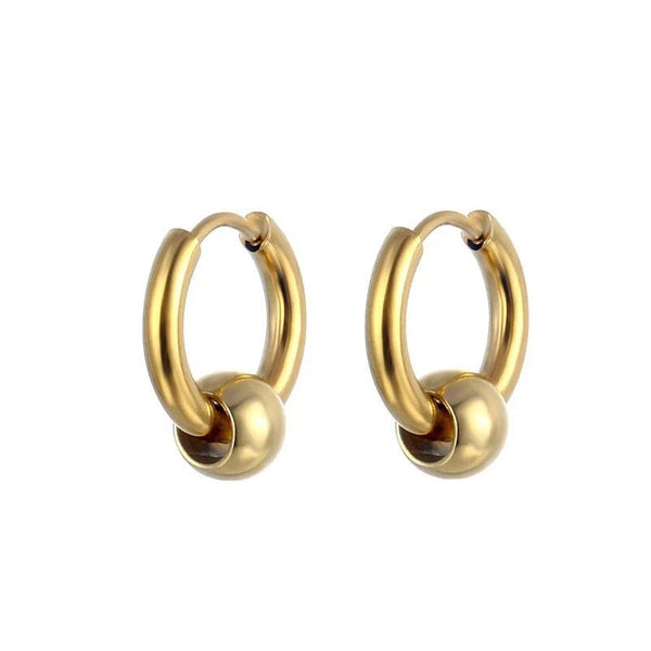 Planet Gates Ball Silver Black / 12mm 1 Pair Stainless Steel Hoop Earrings for Men Women Small Circle Metal Ball Anti-allergic Ear Buckle Rock Hip Hop Jewelry