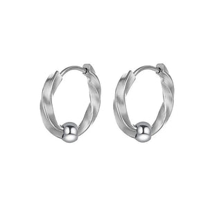 Planet Gates Ball Silver Black / 12mm 1 Pair Stainless Steel Hoop Earrings for Men Women Small Circle Metal Ball Anti-allergic Ear Buckle Rock Hip Hop Jewelry