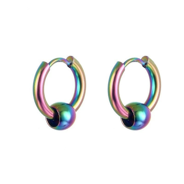 Planet Gates Ball Silver Black / 12mm 1 Pair Stainless Steel Hoop Earrings for Men Women Small Circle Metal Ball Anti-allergic Ear Buckle Rock Hip Hop Jewelry