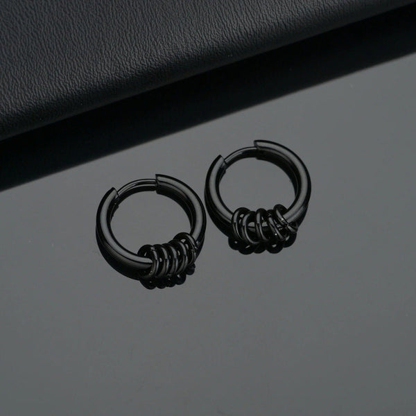 Planet Gates Ball Silver Black / 12mm 1 Pair Stainless Steel Hoop Earrings for Men Women Small Circle Metal Ball Anti-allergic Ear Buckle Rock Hip Hop Jewelry