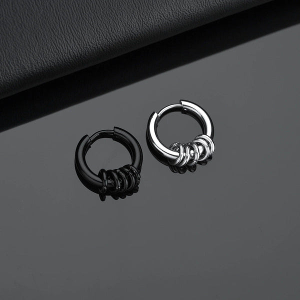 Planet Gates Ball Silver Black / 12mm 1 Pair Stainless Steel Hoop Earrings for Men Women Small Circle Metal Ball Anti-allergic Ear Buckle Rock Hip Hop Jewelry