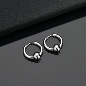 Planet Gates Ball Silver Black / 12mm 1 Pair Stainless Steel Hoop Earrings for Men Women Small Circle Metal Ball Anti-allergic Ear Buckle Rock Hip Hop Jewelry
