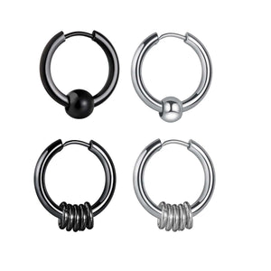 Planet Gates Ball Silver Black / 12mm 1 Pair Stainless Steel Hoop Earrings for Men Women Small Circle Metal Ball Anti-allergic Ear Buckle Rock Hip Hop Jewelry