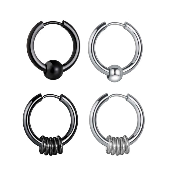 Planet Gates Ball Silver Black / 12mm 1 Pair Stainless Steel Hoop Earrings for Men Women Small Circle Metal Ball Anti-allergic Ear Buckle Rock Hip Hop Jewelry