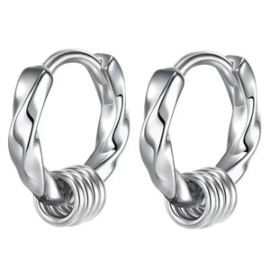 Planet Gates Ball Silver Black / 12mm 1 Pair Stainless Steel Hoop Earrings for Men Women Small Circle Metal Ball Anti-allergic Ear Buckle Rock Hip Hop Jewelry