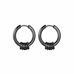 Planet Gates Ball Silver Black / 12mm 1 Pair Stainless Steel Hoop Earrings for Men Women Small Circle Metal Ball Anti-allergic Ear Buckle Rock Hip Hop Jewelry