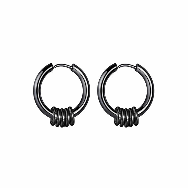 Planet Gates Ball Silver Black / 12mm 1 Pair Stainless Steel Hoop Earrings for Men Women Small Circle Metal Ball Anti-allergic Ear Buckle Rock Hip Hop Jewelry