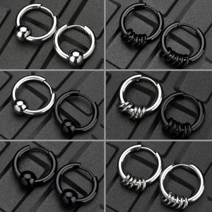 Planet Gates Ball Silver Black / 12mm 1 Pair Stainless Steel Hoop Earrings for Men Women Small Circle Metal Ball Anti-allergic Ear Buckle Rock Hip Hop Jewelry