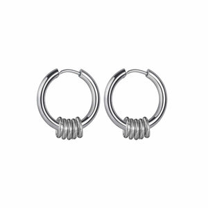 Planet Gates Ball Silver Black / 12mm 1 Pair Stainless Steel Hoop Earrings for Men Women Small Circle Metal Ball Anti-allergic Ear Buckle Rock Hip Hop Jewelry