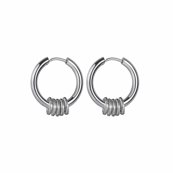 Planet Gates Ball Silver Black / 12mm 1 Pair Stainless Steel Hoop Earrings for Men Women Small Circle Metal Ball Anti-allergic Ear Buckle Rock Hip Hop Jewelry