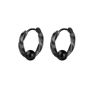 Planet Gates Ball Silver Black / 12mm 1 Pair Stainless Steel Hoop Earrings for Men Women Small Circle Metal Ball Anti-allergic Ear Buckle Rock Hip Hop Jewelry