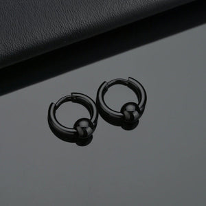 Planet Gates Ball Silver Black / 12mm 1 Pair Stainless Steel Hoop Earrings for Men Women Small Circle Metal Ball Anti-allergic Ear Buckle Rock Hip Hop Jewelry