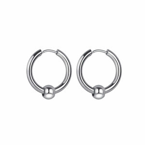 Planet Gates Ball Silver Black / 12mm 1 Pair Stainless Steel Hoop Earrings for Men Women Small Circle Metal Ball Anti-allergic Ear Buckle Rock Hip Hop Jewelry