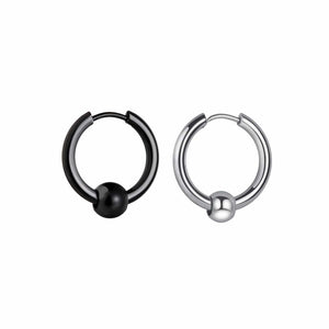Planet Gates Ball Silver Black / 12mm 1 Pair Stainless Steel Hoop Earrings for Men Women Small Circle Metal Ball Anti-allergic Ear Buckle Rock Hip Hop Jewelry