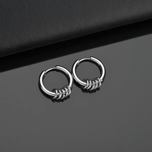 Planet Gates Ball Silver Black / 12mm 1 Pair Stainless Steel Hoop Earrings for Men Women Small Circle Metal Ball Anti-allergic Ear Buckle Rock Hip Hop Jewelry