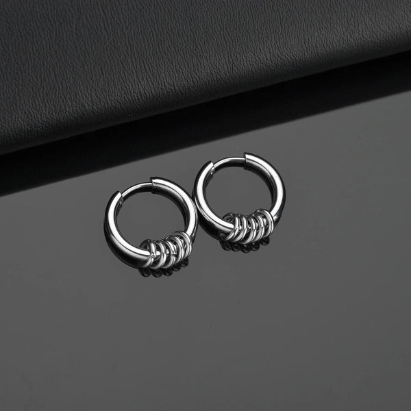 Planet Gates Ball Silver Black / 12mm 1 Pair Stainless Steel Hoop Earrings for Men Women Small Circle Metal Ball Anti-allergic Ear Buckle Rock Hip Hop Jewelry