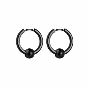 Planet Gates Ball Silver Black / 12mm 1 Pair Stainless Steel Hoop Earrings for Men Women Small Circle Metal Ball Anti-allergic Ear Buckle Rock Hip Hop Jewelry