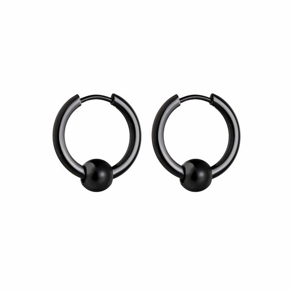 Planet Gates Ball Silver Black / 12mm 1 Pair Stainless Steel Hoop Earrings for Men Women Small Circle Metal Ball Anti-allergic Ear Buckle Rock Hip Hop Jewelry