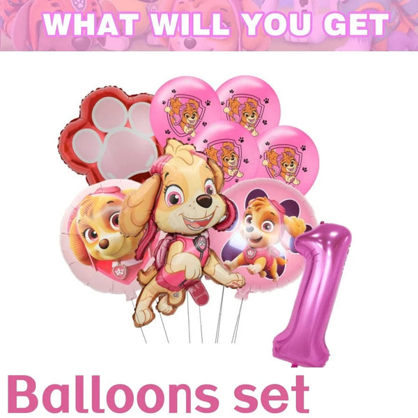 Planet Gates Balloon Suit 8-9PCS / CHINA Pink Paw Patrol Skye Birthday Party Decorations Skye Foil Latex Balloons  Tableware Plate Backdrop For Kids Girls Party Supplies