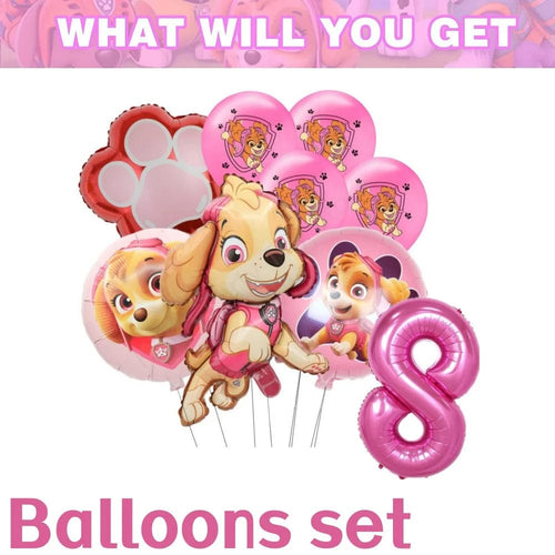 Planet Gates Balloon Suit 8-9PCS / CHINA Pink Paw Patrol Skye Birthday Party Decorations Skye Foil Latex Balloons  Tableware Plate Backdrop For Kids Girls Party Supplies