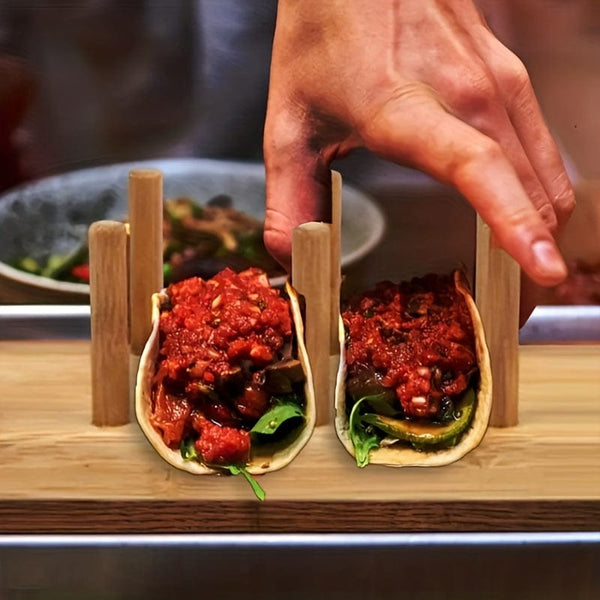 Planet Gates Bamboo And Wood 1pc, Wood Taco Holder, Wooden Taco Holder Rack Tray, Stand Up Holds 8 Soft Or Hard Shell Tacos Also For Tortillas, Burritos Server Kit Bamboo Organizer Tray, Kitchen Tools