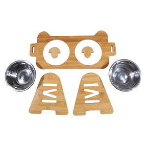 Planet Gates Bamboo Elevated Dog Bowls with Stand Adjustable Raised Puppy Cat Food Water Bowls Holder Rabbit Feeder for Small Medium Pet with